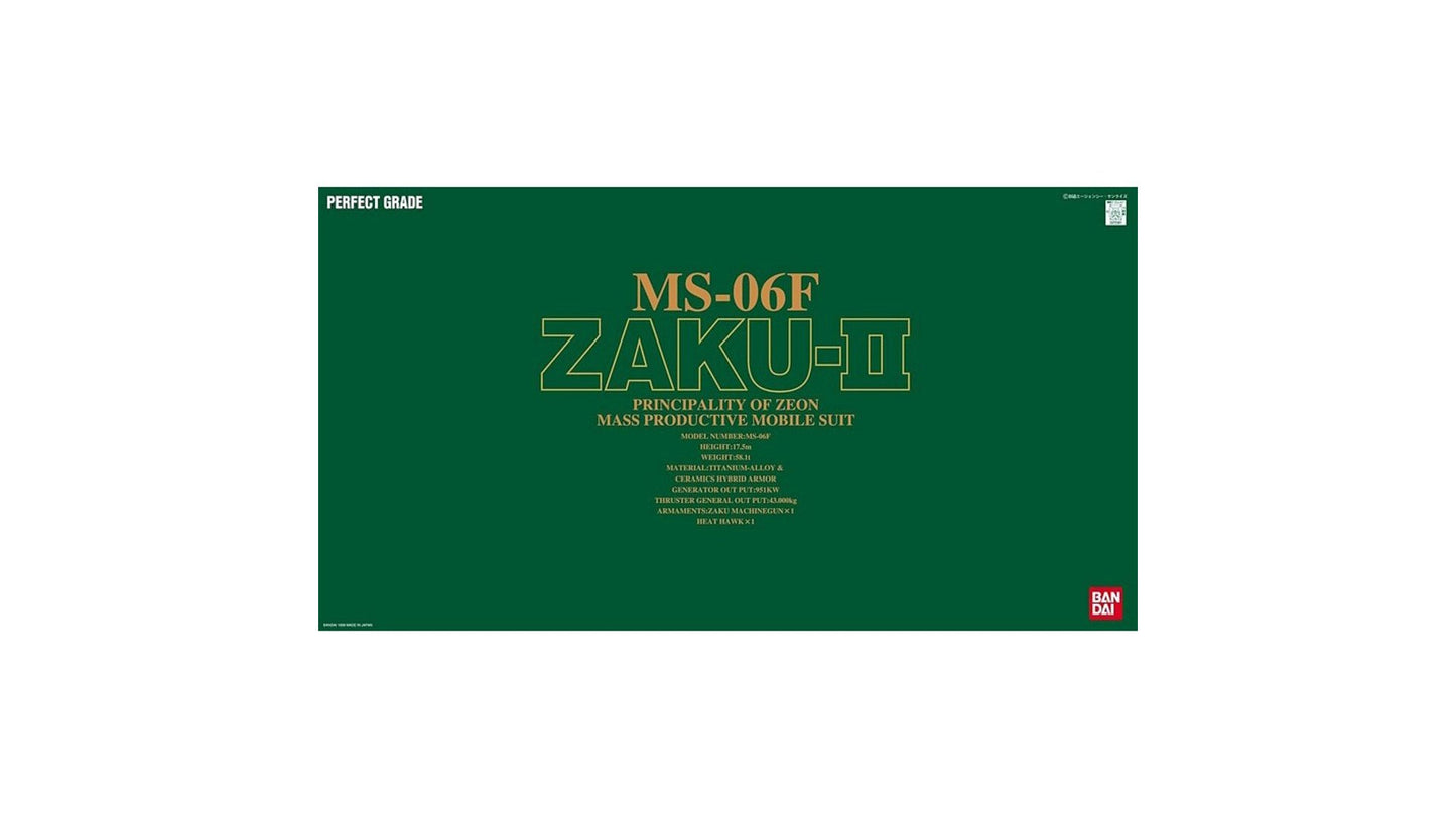 Bandai 0072361 MS-06F Zaku II PG