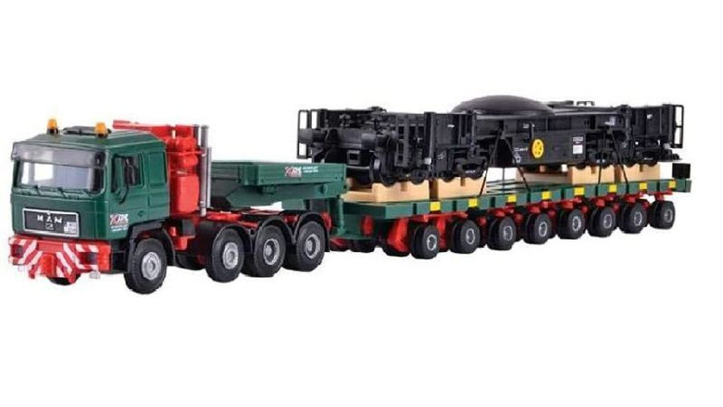 Kibri 13601 MAN SK with SCHEUERLE Platform Truck and Lower Part of Rail Crane