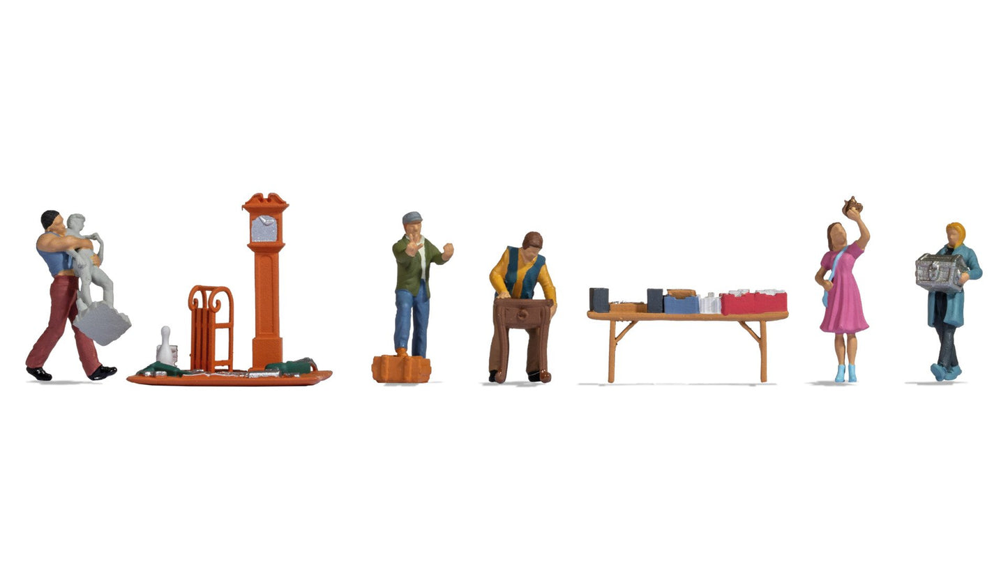 NOCH NO16280 Themed Figures Set ‘Flea Market‘ Contents: 4 customers, 1 seller, 1 table with antiques, 1 blanket…
