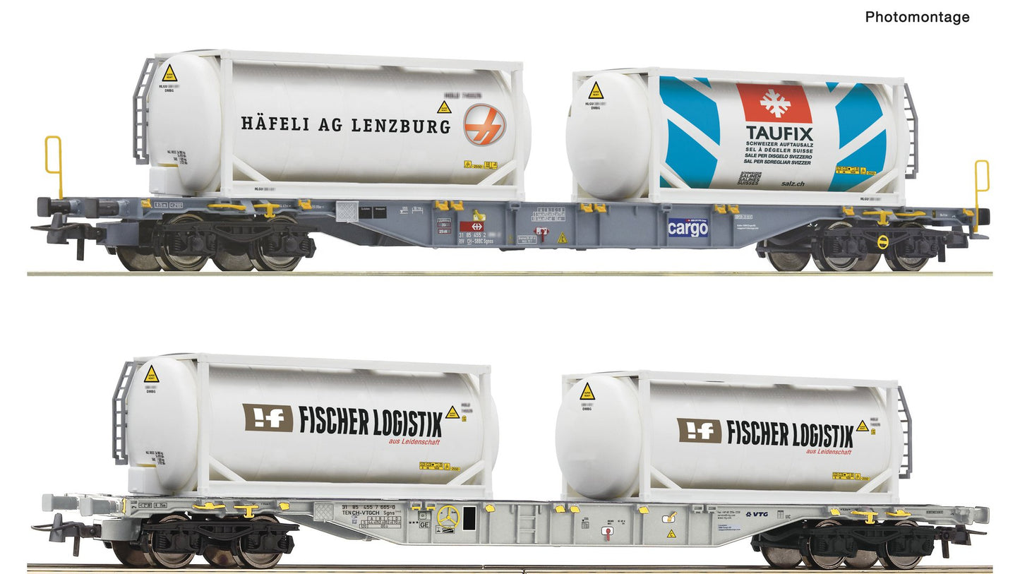 Roco R6600231 2 piece set: Container carrrier wagons