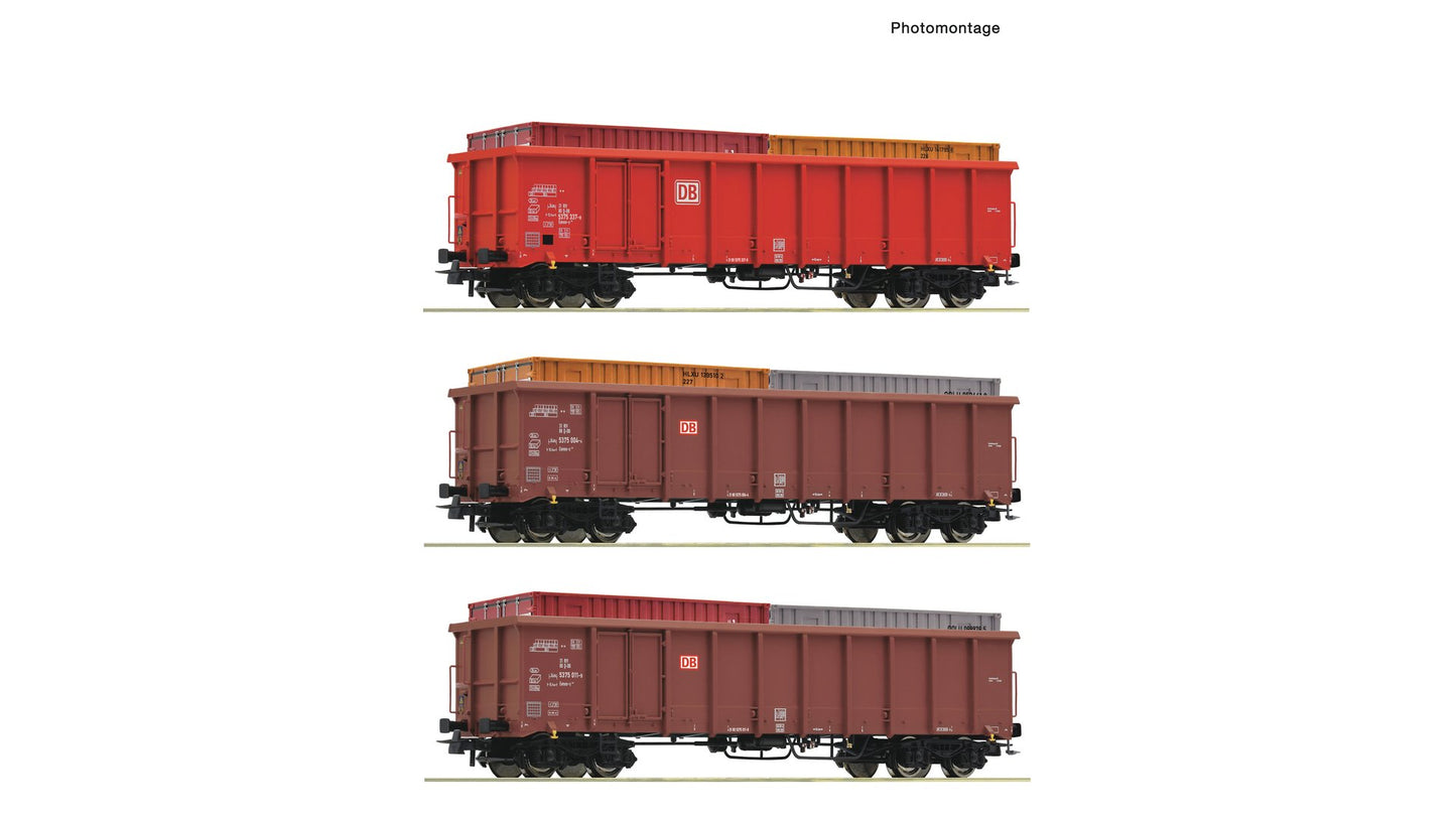 Roco R6600291 3 piece set: Open goods wagons, DB AG