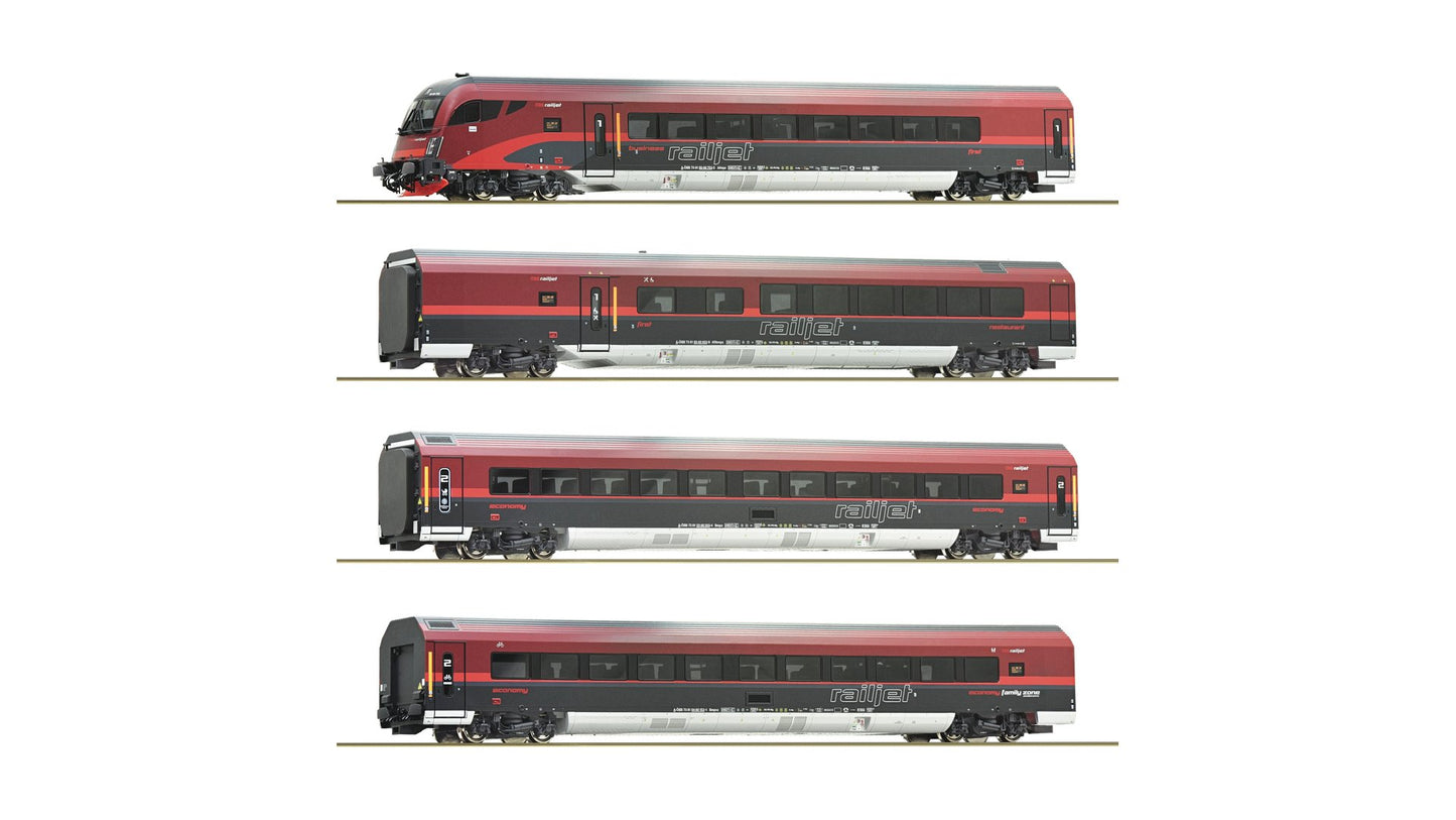 Roco 74038 Gauge H0 Set of 4 Railjets of the ÃBB DCC