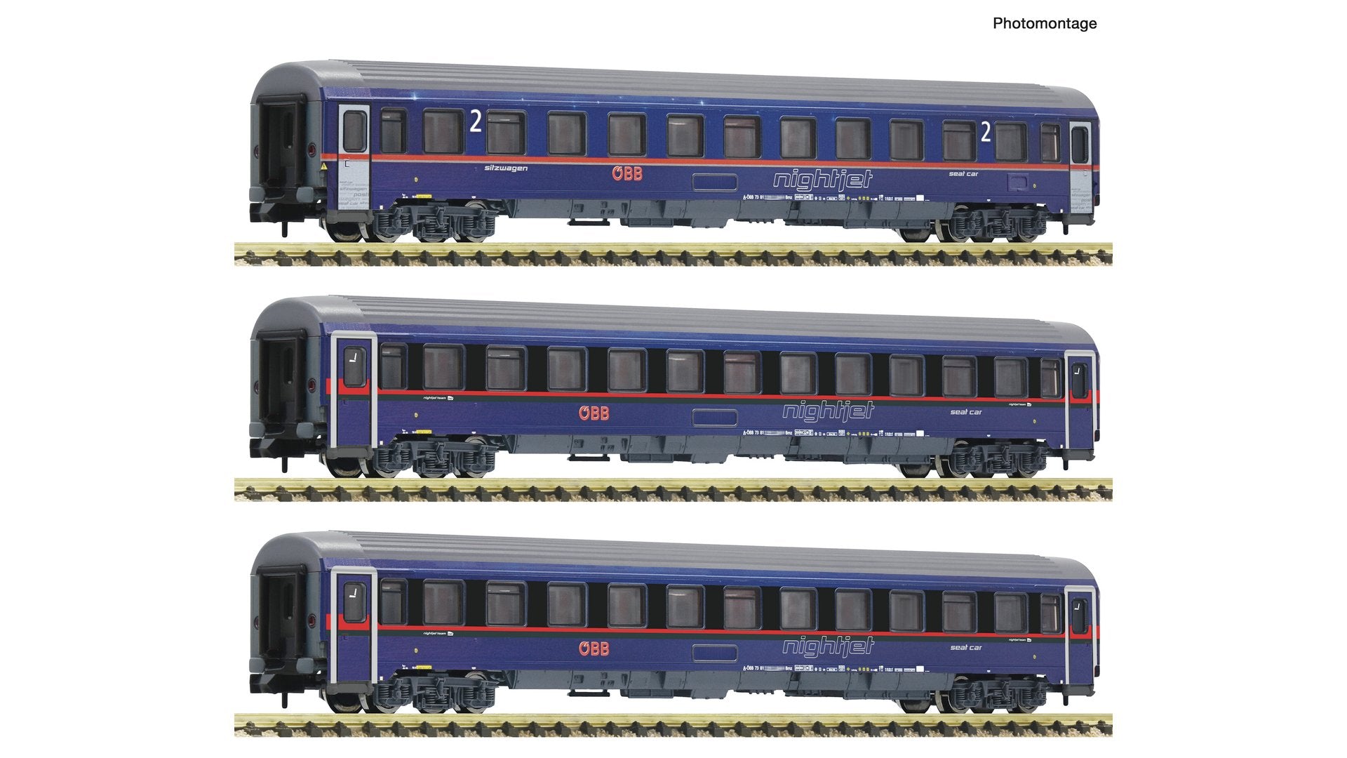 Fleischmann F6260084 3 piece set: "Nightjet" Eurofima coaches, ÖBB