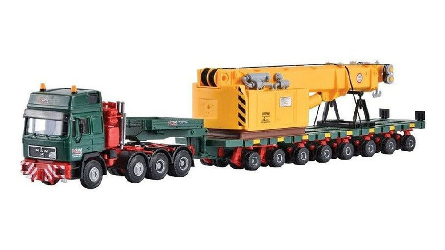Kibri 13600 MAN SK with SCHEUERLE Platform Car and Rail Crane Superstructure