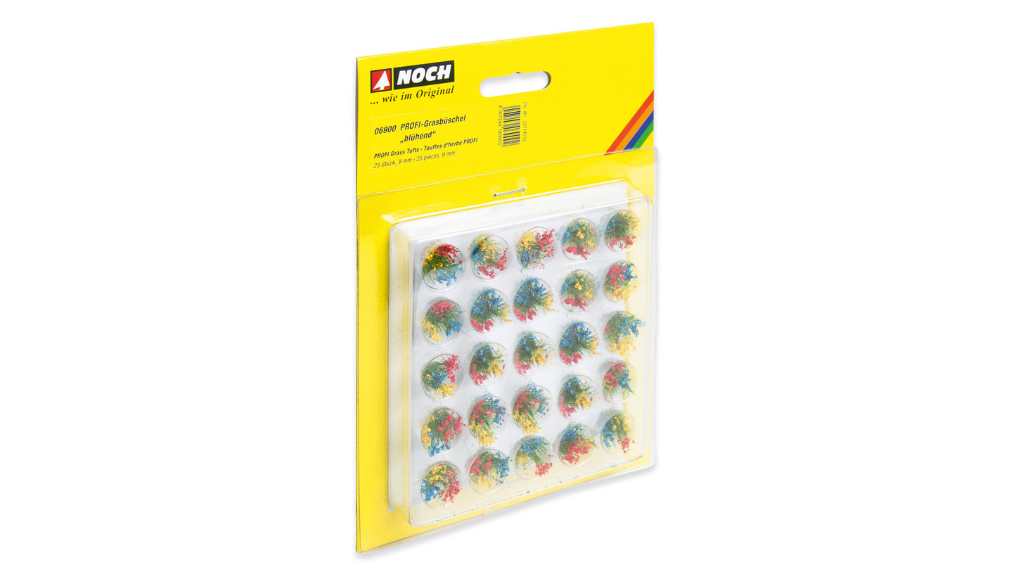 NOCH NO06900 PROFI Grass Tufts "Blossoming" flocked in multiple colours 25 pieces, 9 mm