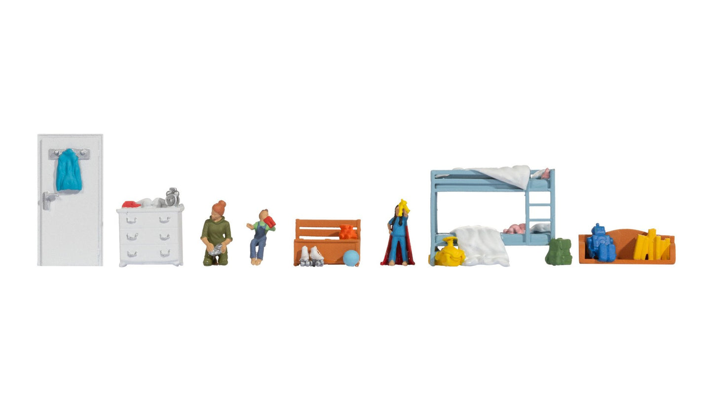NOCH NO16288 Themed Figures Set ‘Children’s Room’ Contents: 1 mother, 2 children 1 bunk bed 1 chest of drawers 1 do…