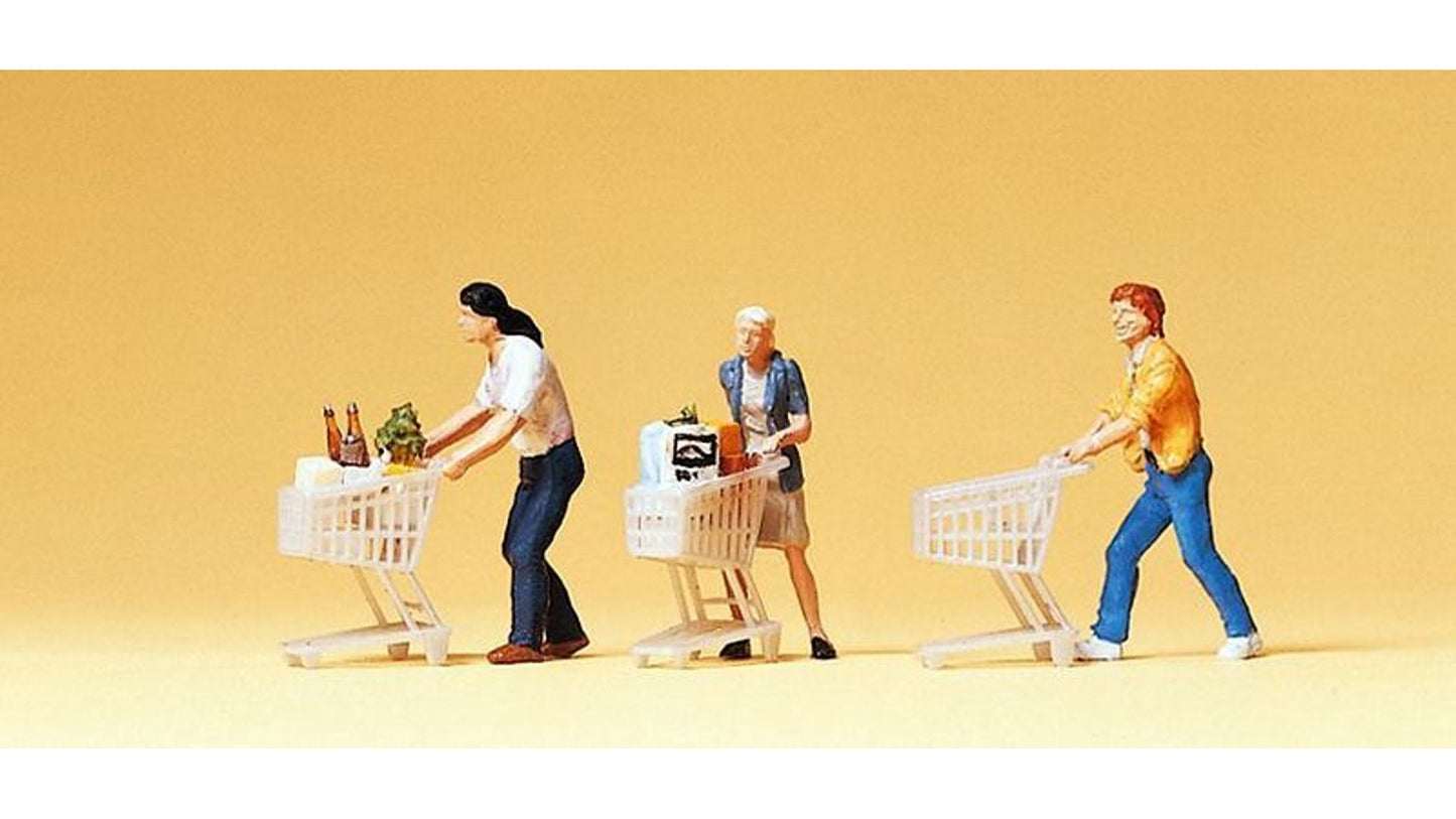 Preiser 10488 Shoppers pushing shopping Carts