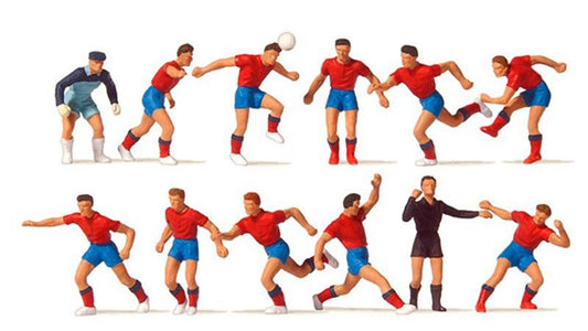 Preiser 10760 Soccer Team And Referee Red Shirts Blue Shorts