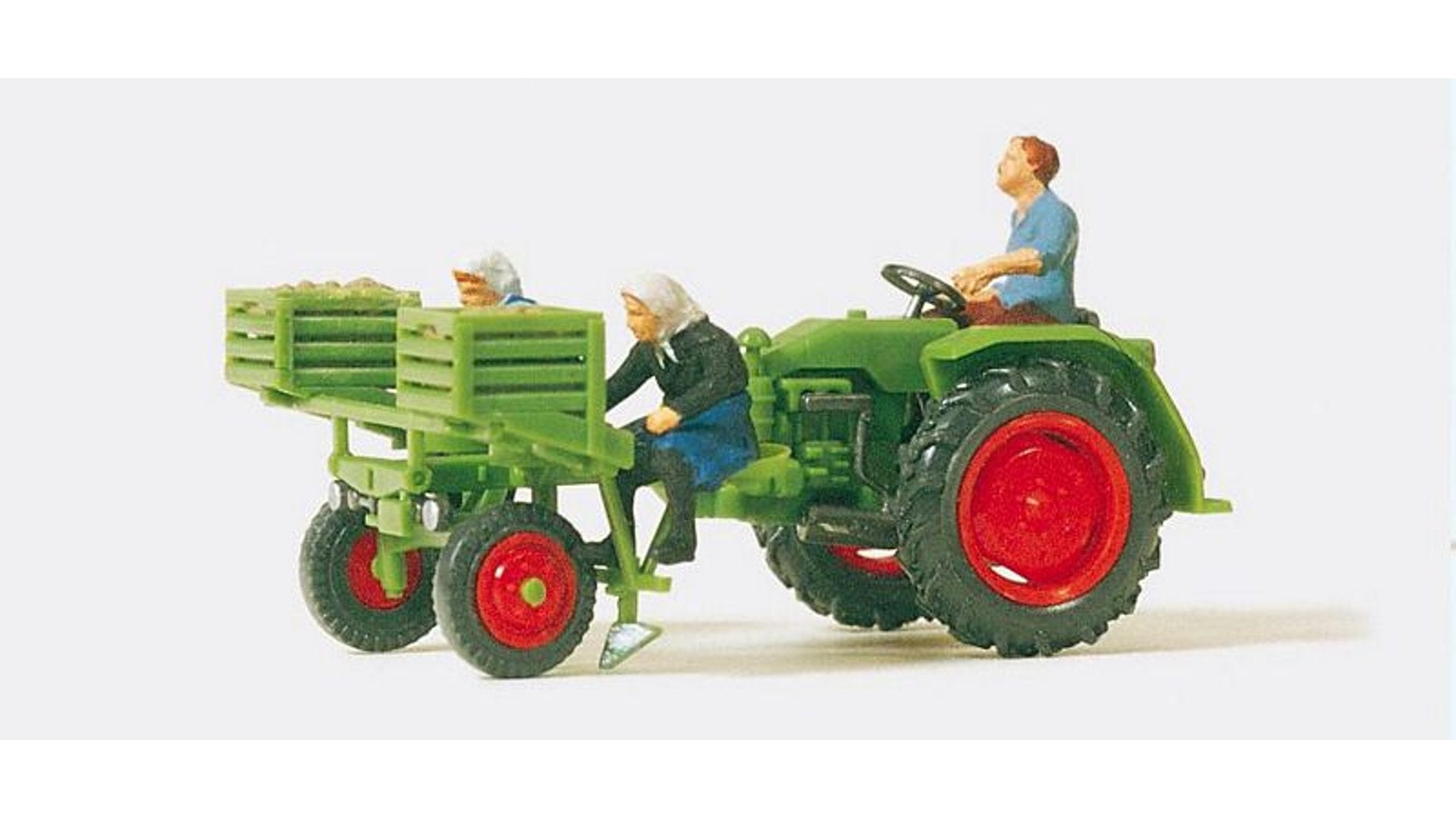 Preiser 17935 Tool Carrier with potato planter 3 painted figures