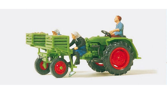 Preiser 17935 Tool Carrier with potato planter 3 painted figures