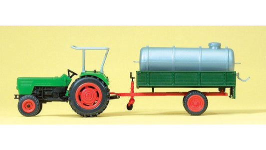 Preiser 17937 Farm tractor DEUTZ D 6206 with manure tank on trailer