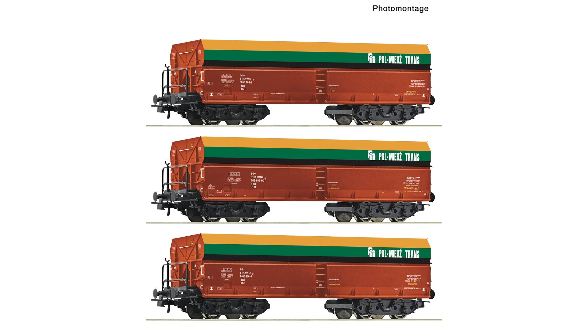 Roco R6600218 3 piece set: Self-unloading hopper wagons, PMT