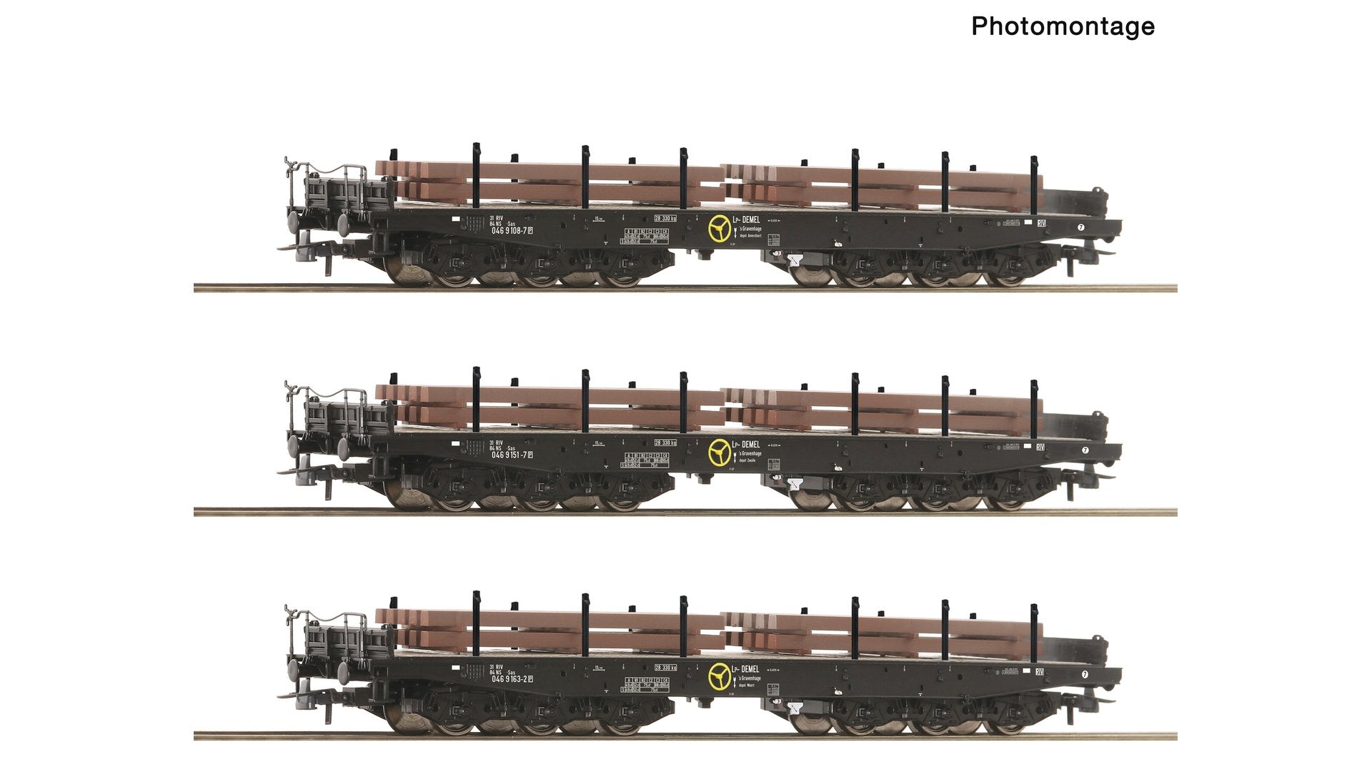 Roco R6600263 3 piece set: Heavy-duty flat wagons, NS