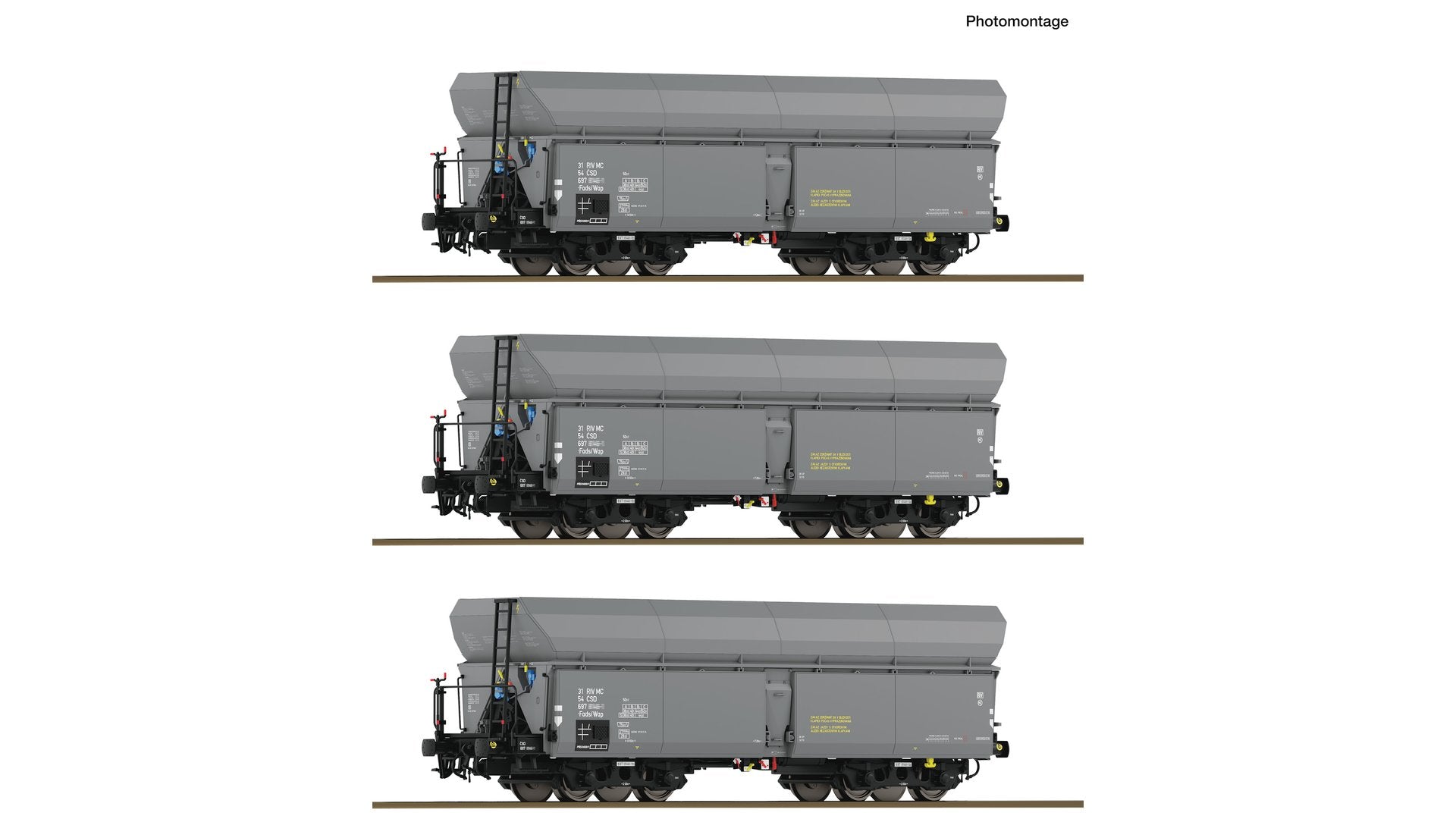 Roco R6600325 3 piece set: Self-unloading hopper wagons, CSD