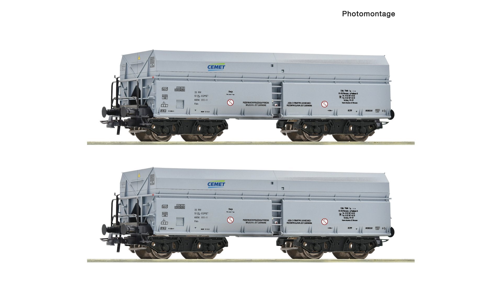 Roco R6600328 2 piece set: Self-unloading hopper wagons, CEMET