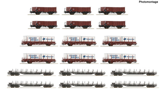 Roco R6600335 18 piece display: goods wagons, DB