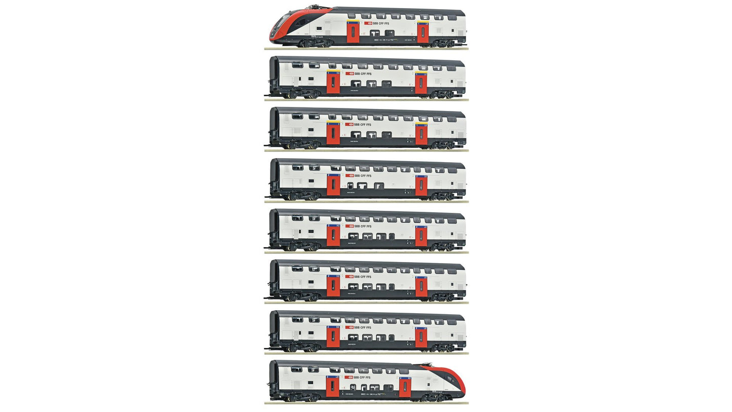 Roco 7720007 8 Piece Set Long Distance Double Deck Train RABe 502 SBB AC