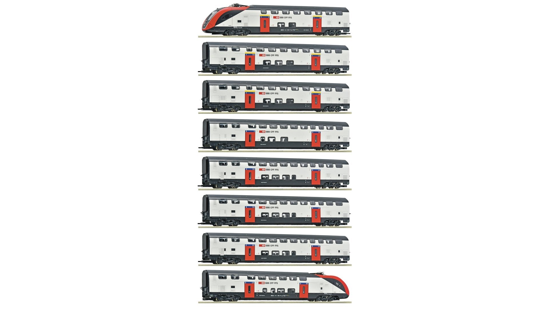 Roco 7720007 8 Piece Set Long Distance Double Deck Train RABe 502 SBB AC