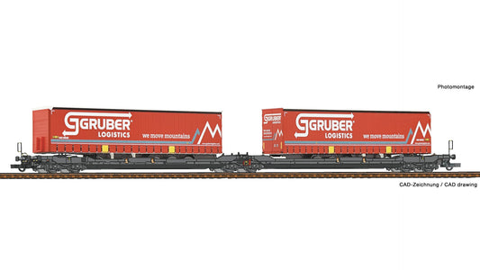 Roco 77397 Articulated Double Pocket Wagon T3000e + Gruber Log