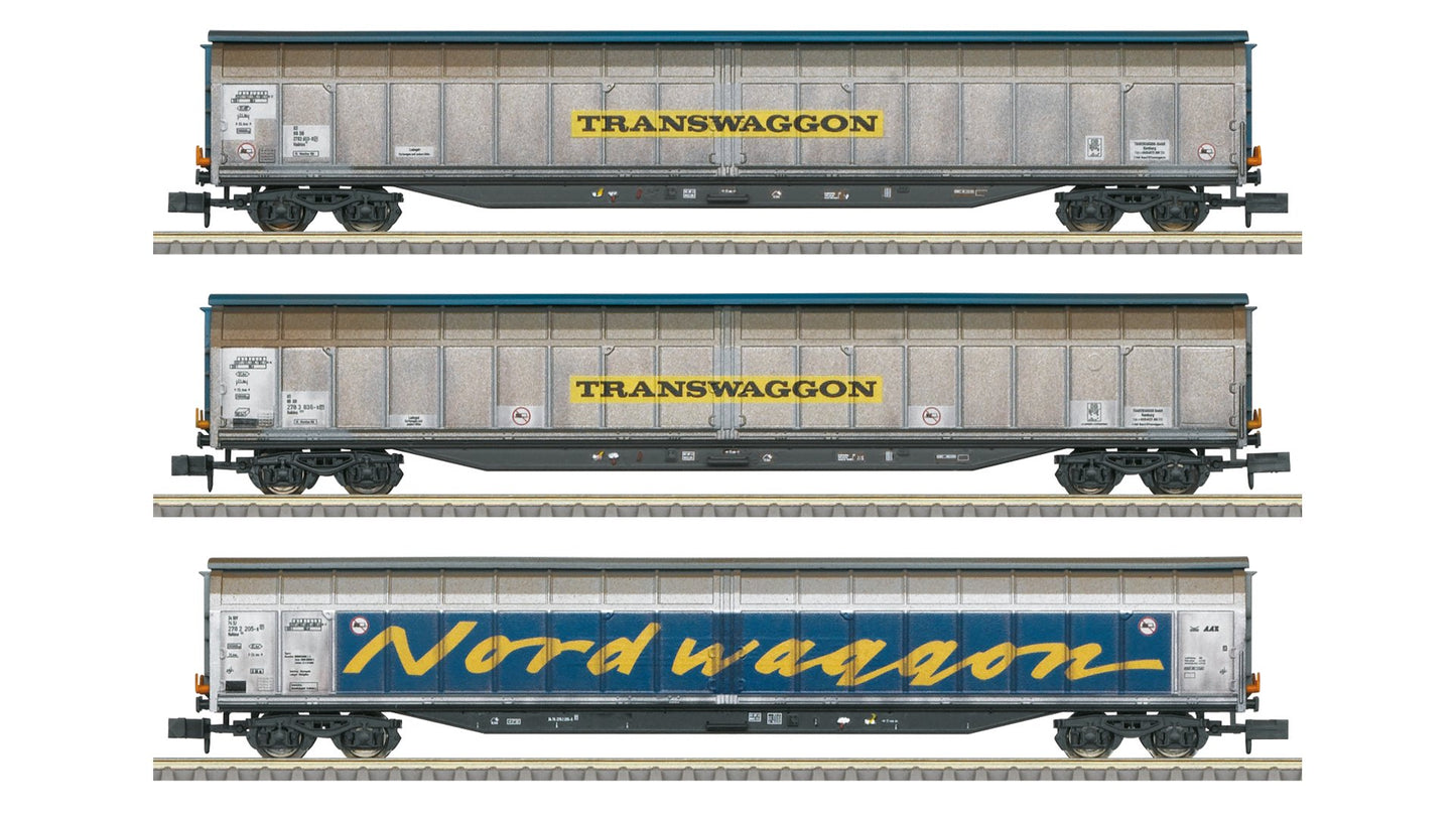 MiniTrix 18297 Transwaggon Sliding Wall Boxcar Set